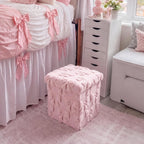 RattanView Storage Ottoman Dorm 12 Inch Pink Bow Cube Ottoman Dorm Back to School Coquette Foldable Foot Rest Stool with Lid for College Dormitory Bedroom Office