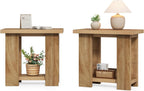 LITTLE TREE 2-Tier Side Table, Farmhouse End Table with Storage Shelves, Small Nightstand Wooden Beside Table Bed Side Table for Small Spaces, Living Room, Bedroom, Light Brown