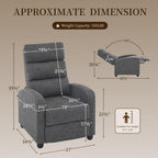 Furnimart Small Manual Recliner Chair for Compact Spaces, Overstuffed Chenille, Chunky Cushion, Comfortable Single Sofa Recliner for Adults, Ideal for Living Room, Bedroom, Home Theater, Gray