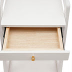 Wood End Table with Drawer, 2 Tiers Side Table with Open Storage Mobile Couch Table Floor Rolling Cart with Large Capacity White for Bathrooms Living Room Office