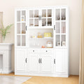 MOUMON Large Kitchen Hutch Storage Cabinet with Adjustable Shelves & Glass Doors, Pantry Organization and Kitchen Storage with Drawers, White (63”W x 15.7”D x 78.7”H)