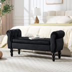 Velvet Upholstered Storage Bench with Arms and Wooden Legs, 47.6" Modern Button Tufted Bench for Bedroom End of Bed, Upholstered Living Room Entryway Sitting Window Benches for Hallway, Black