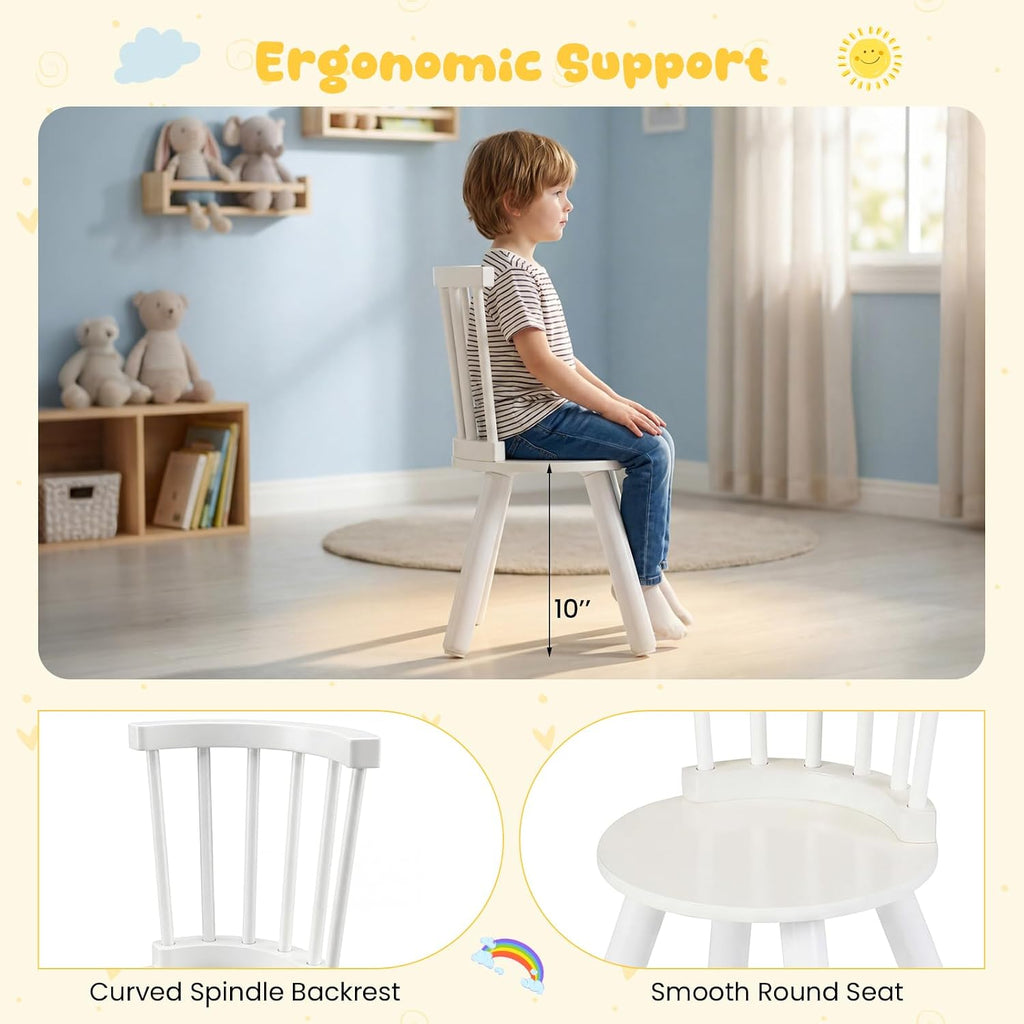GLACER Kids Table and Chairs, 3-Piece Wooden Activity Table and Chair Set with Pine Legs & Windsor Back for Play, Reading & Learning, Playroom Nursery Furniture for Boys and Girls Ages 3+ (White)