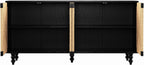 Handwoven Seagrass Doors Sideboard, 59 Inch Boho TV Stand Media Console Buffet Cabinet with Solid Wood Legs, Black and Natural Finish for Dining Room, Living Room, Entryway Storage