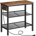 HOOBRO End Table, 3-Tier Narrow Side Table with Charging Station, Nightstand with 2 Flat or Slant Adjustable Shelves for Small Spaces, Living Room, Bedroom, Rustic Brown and Black BF23UBZ01G1