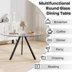 5-Piece 39" Round Glass Dining Table Set with 4 Velvet Upholstered Chairs, Dining Chairs with Solid Wood Legs, Modern Kitchen Table with Triangular Metal Base for Dining Room(Black)