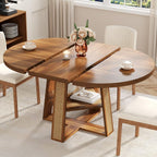 43"-59" Extendable Round Dining Table for 4-8, Transformer Oval Modern Kitchen Table with Removable Leaves Space Saving, Wood Dining Room Table with Storage Shelf for Kitchen, Walnut, Cross Leg