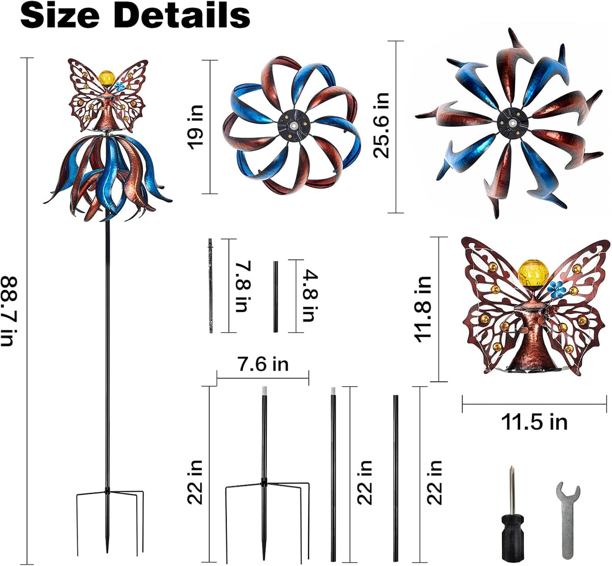 Kircust Solar Wind Spinner, Extra-Large Tulip Garden Windmill Spinners with LED Lighting Solar Powered Glass Ball, Kinetic Metal Sculpture for Outdoor Yard Lawn Patio Decorations