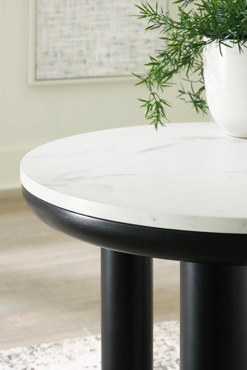 GTU Furniture Casual MDF Round 3-Piece Coffee Table Set, Cocktail Table with 2 Matching End Tables, Black/White Finish for Living Room