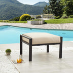 LOKATSE HOME Outdoor Ottoman Patio Footstool Small Seat Furniture with Soft Thick Cushion for Garden Yard Deck Poolside