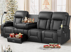 FURNIMAT Recliner Sofa, Modern Dual Reclining Sofa with Flip Back Console, 4 Seater PU Leather Recliner Couch for Living Room/RV, with Storage Drawer, USB Ports, Cup Holder, Cell Phone Holder, Black