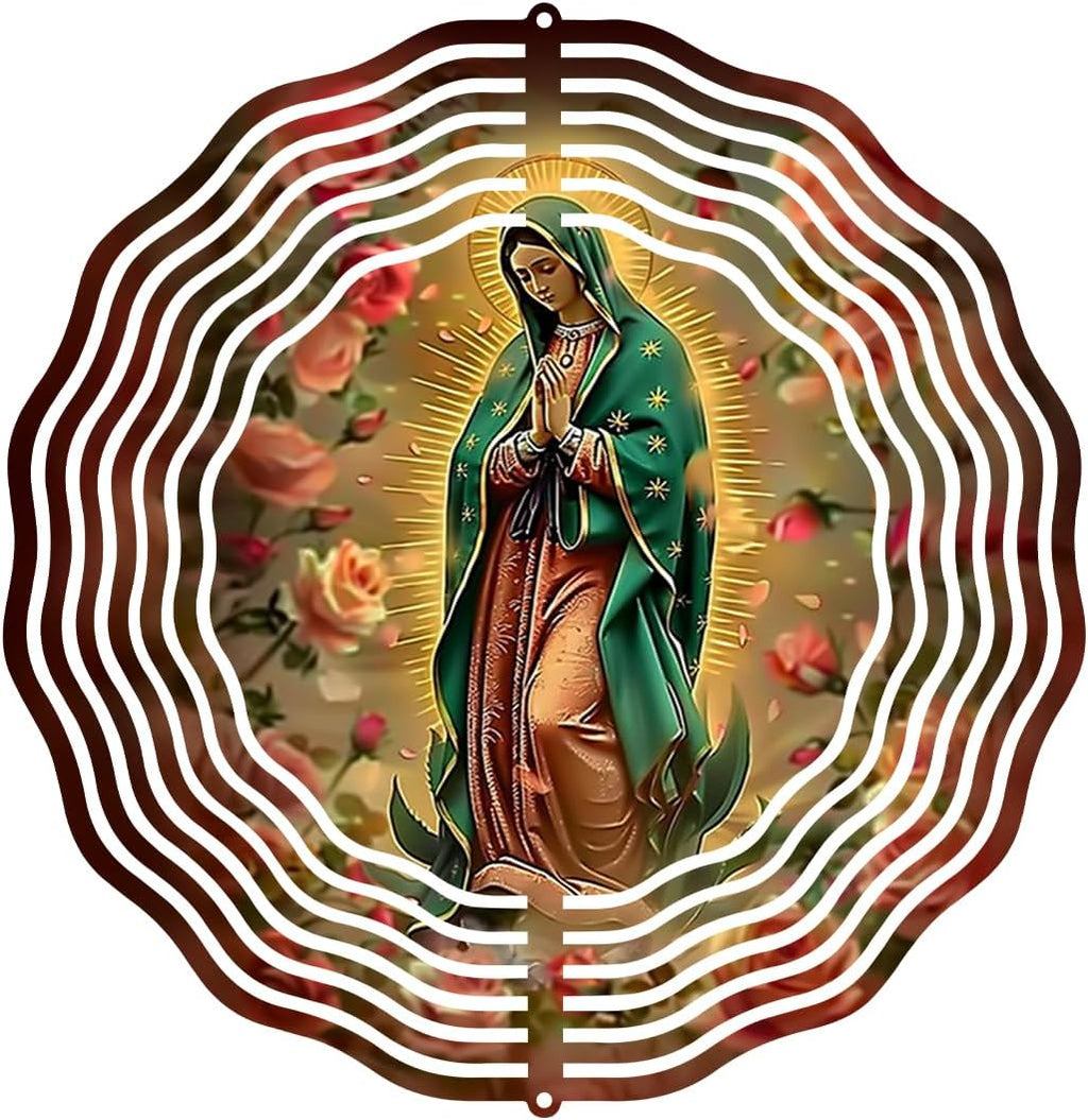 Virgin Mary Prayer Wind Spinner, Metal Wind Spinners Outdoor Indoor, Virgin Mary Hanging Garden Decor for Outside, Stainless Wind Spinners for Yard and Garden 10 inch 3D (25.76X25 CM)