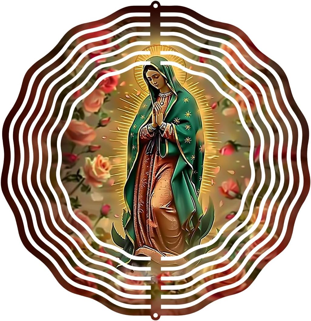 Virgin Mary Prayer Wind Spinner, Metal Wind Spinners Outdoor Indoor, Virgin Mary Hanging Garden Decor for Outside, Stainless Wind Spinners for Yard and Garden 10 inch 3D (25.76X25 CM)