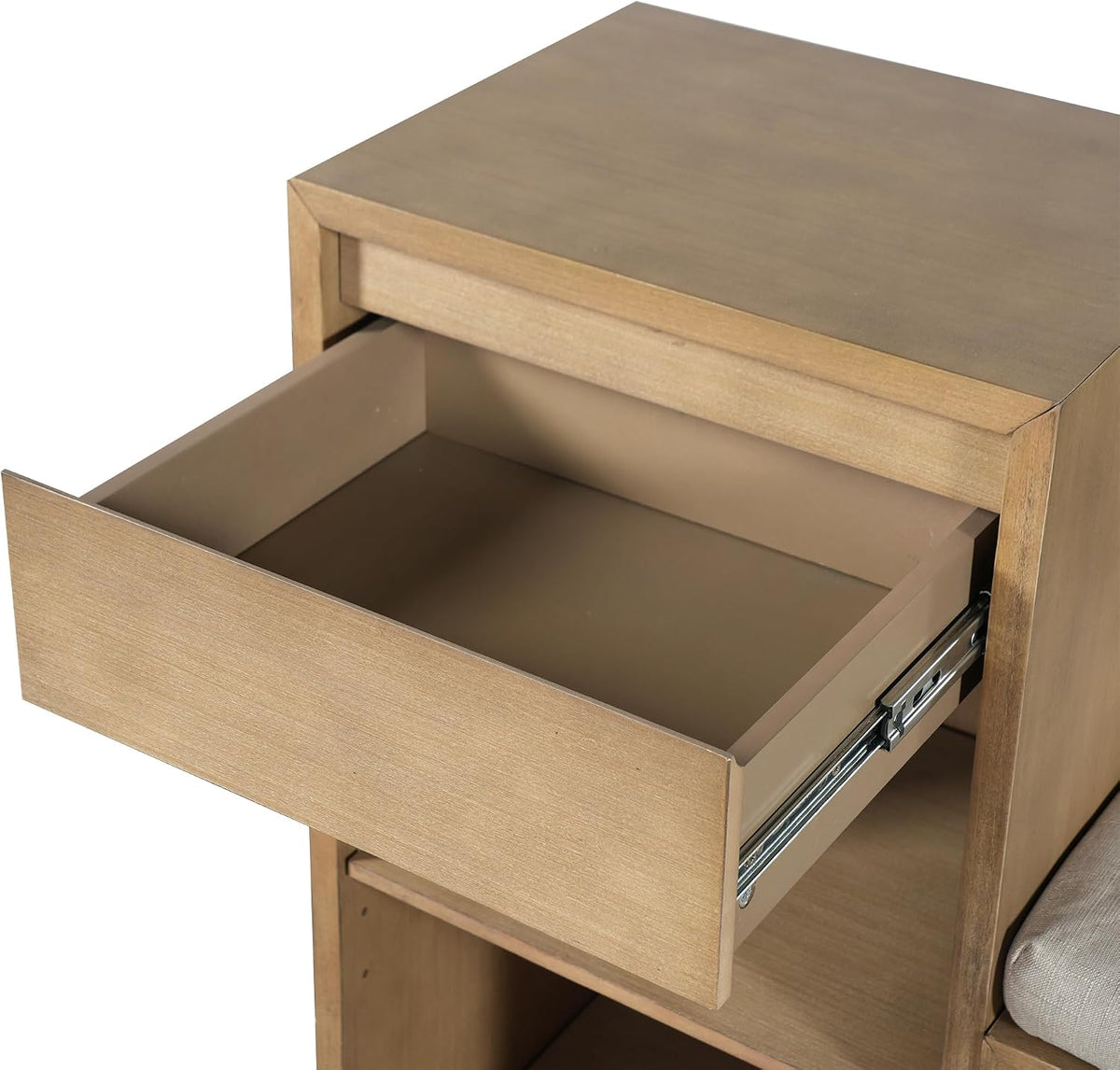 Entryway Bench with Shoe Storage, Solid Wood Shoe Bench with Cushion and Drawers, Open Shelves, Storage Bench for Entry Way, Living Room, Hallway, Natural Wood