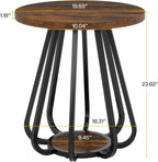 Tribesigns Round End Table with Storage, 2-Tier Side Table with Metal Frame and Lower Shelf, Small Accent Table Nightstand for Living Room, Bedroom, Small Spaces, Vintage Brown & Black