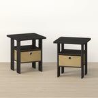 OTA Side Table, End Table, Night Stand with Bin Drawer, Ebony/Brown, Set of 2