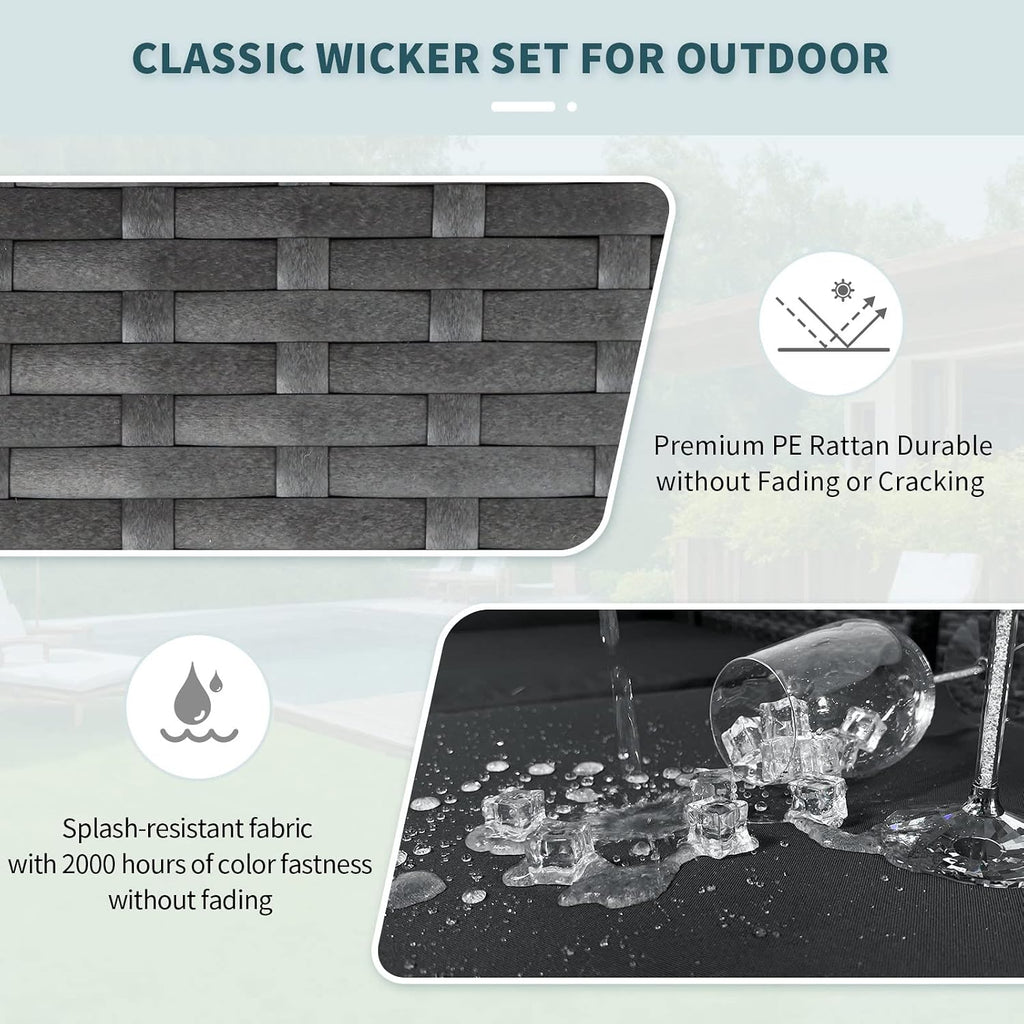 NICESOUL Modern Luxury All-Weather Outdoor Wicker Ottoman Set of 2, 500 Lbs Alloy Steel Frame Footrest, Comfortable Wide Deep Seat 2-Piece Rattan Foot Stool with Padded Cushion for Patio, Dark Gray