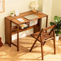 41'' Bamboo Folding Desk with Bookshelf, Space-Saving Foldable Computer Desk, Mid Century Modern Style Foldable Study Table for Home, Office, Bedroom, Small Spaces, Brown