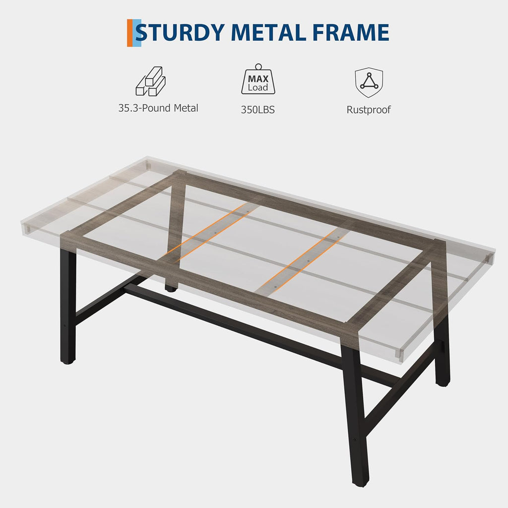 GarveeHome Industrial Dining Table for 6-8 People, 70.87" Long Kitchen Table with Sturdy Metal Frame, Rectangular Counter for Dinner, Kitchen, Dining Room (Grey Walnut, 71" Non-extendable)