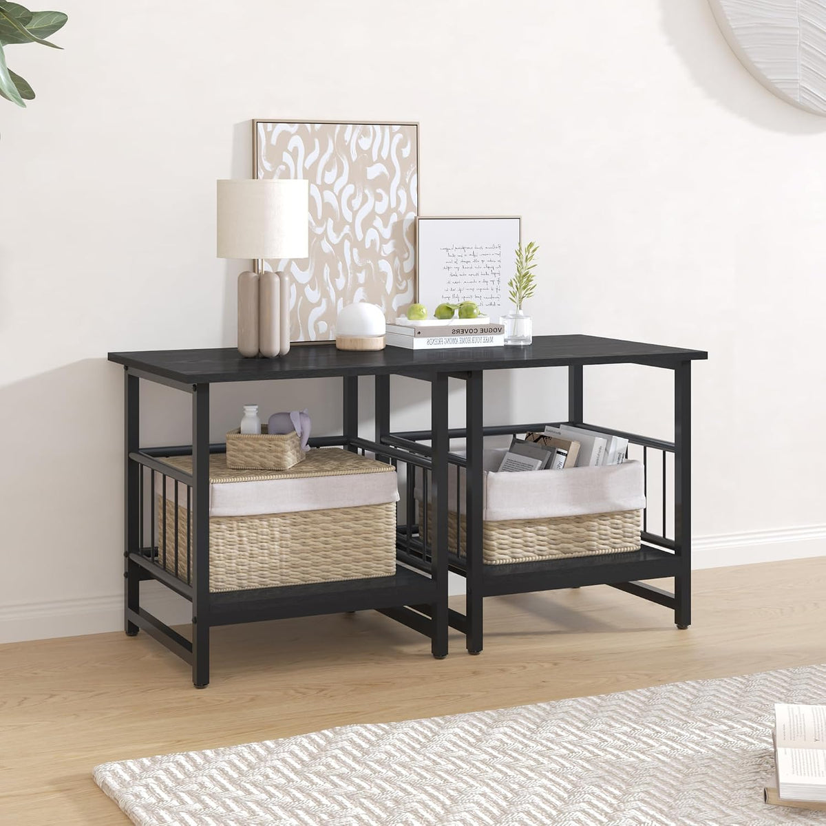 EazeHome 18" Square End Table, Modern Nightstand Side Table, Nightstand with Open Storage Shelf for Living Room, Heavy Duty Stand of Mini Beverage for Dorm, Kitchen Room, Black