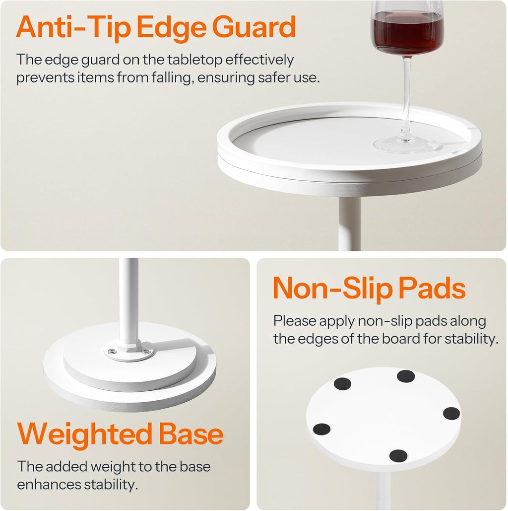 HOOBRO Small Round Side Table, Drink Table, Coffee Martini Table with Pedestal Accent for Small Spaces in Living Room, Bedroom, Sofa Couch, White WW168BZ01