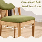 ROCITY Green Upholstered Dining Chairs Set of 2 Wood Dining Room Chairs Farmhouse Boho Kitchen Chairs Linen Fabric Natural Oak Wood