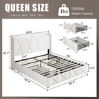 Einhomn Queen Bed Frame with 4 Storage Drawers and Charging Station, Upholstered Platform Bed Frame with Storage Headboard, No Box Spring Needed, Easy Assembly, White