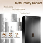71" Tall Kitchen Pantry Cabinet, Metal Kitchen Pantry Storage Cabinet with Doors and 4 Adjustable Shelves, Freestanding Pantry Cupboard for Living, Dining Room, Black