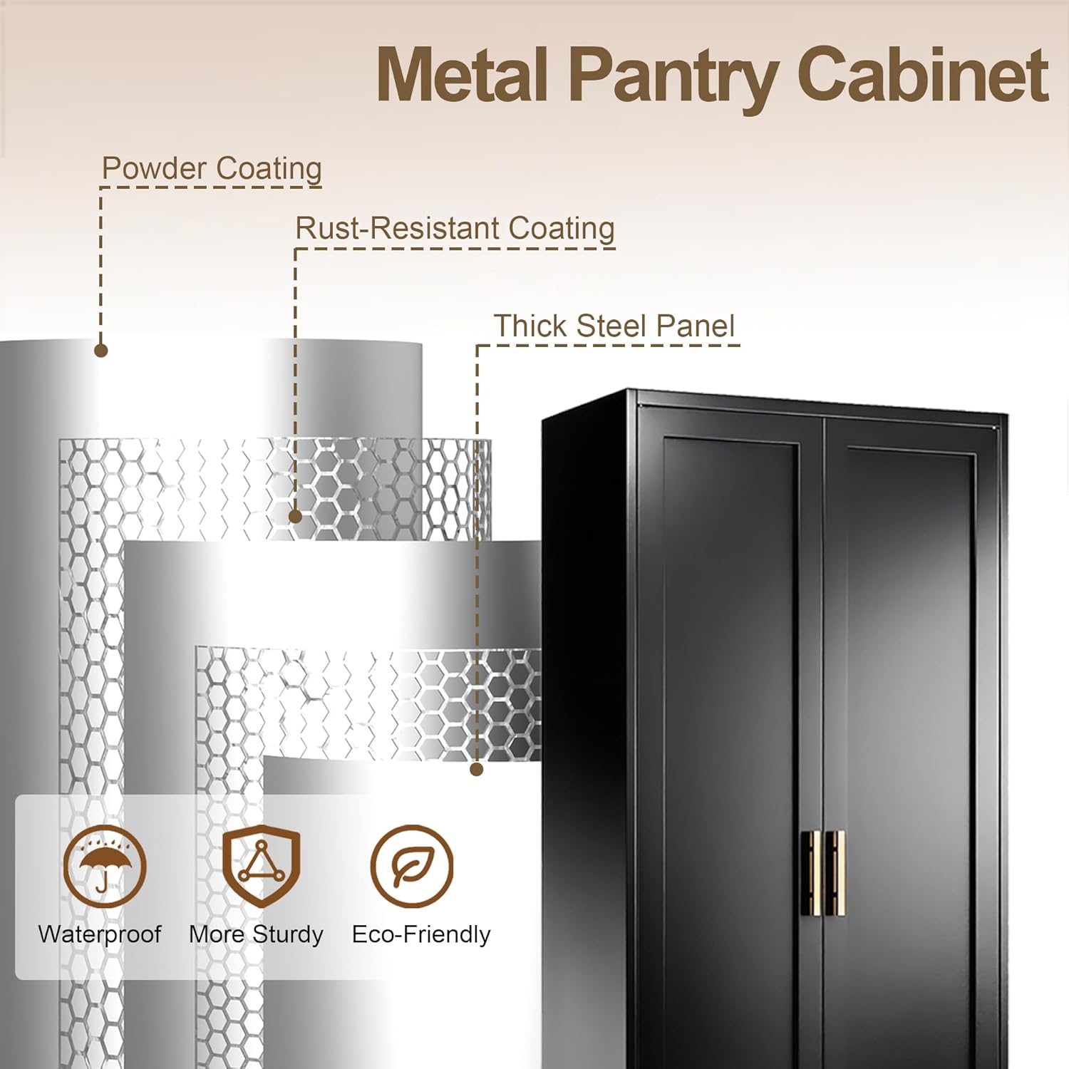 71" Tall Kitchen Pantry Cabinet, Metal Kitchen Pantry Storage Cabinet with Doors and 4 Adjustable Shelves, Freestanding Pantry Cupboard for Living, Dining Room, Black