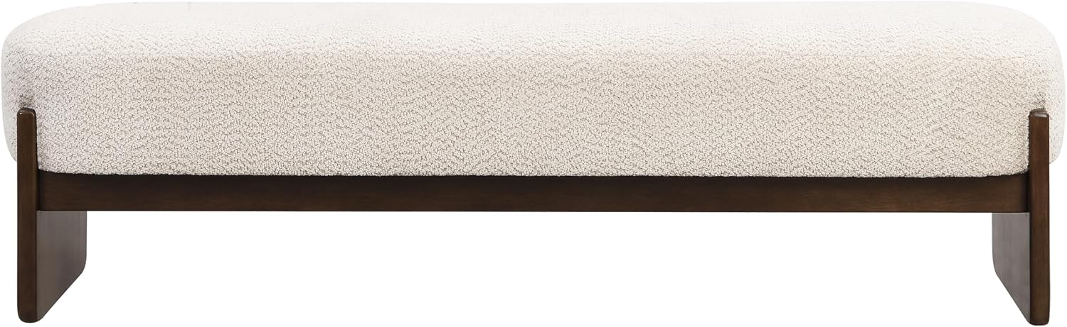 Virubi Elegant Upholstered Loop Yarn Ottoman, Beige End of Bed Entryway Benches, Corner Dining Bench Shoe Stool for Indoor Bedroom Living Dining Room (Beige)