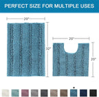 H.VERSAILTEX Bathroom Rugs Bath Rug Set 2 Piece Bathroom Contour Rug Toilet Mat Sets Non Slip Contour Bath Rug Ultra Thick Water Absorbent Striped Bath Mats(20" x 32" Plus 20" x 20" U, Turquoise Blue)
