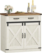 Hzuaneri Kitchen Storage Cabinet, Buffet Cabinet with Storage, Modern Farmhouse Sideboard Cabinets with Drawer, 31.5" Coffee Bar Cabinets with Doors & Adjustable Shelves, for Kitchen, White Brown