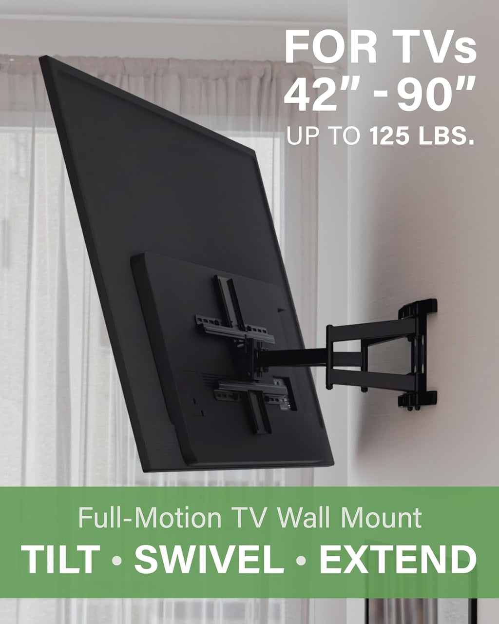 SANUS Premium Full Motion TV Mount for 42"-90" TVs - Sturdy & Smooth Extension, Swivel and Tilt for Big TVs - Universal Design Fits Samsung, LG, Vizio, TCL & More - Easy Installation -OLF22