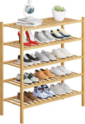 5 Tier Bamboo Shoe Rack Storage Organizer for Closet, Multifunctional Stackable Free Standing Shoe Shelf Organizer for Small Space,Entryway,Hallway,Bathroom 27"x11"x32"(Natural, 5 Tier)