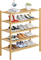 5 Tier Bamboo Shoe Rack Storage Organizer for Closet, Multifunctional Stackable Free Standing Shoe Shelf Organizer for Small Space,Entryway,Hallway,Bathroom 27"x11"x32"(Natural, 5 Tier)