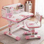 Height Adjustable Kids Table and Chair Set, Kids Functional Desk and Chair Set for Kids 6-12, Children Study Desk, Upgraded Writing Study Table, Suitable Gift for Girls Boys (Pink)