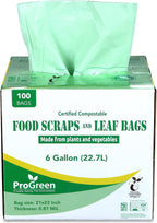 ProGreen Compostable Trash Bags, Extra Thick, Compost Kitchen Bin Bags, Food Scraps Yard Waste Bags, ASTM D6400 BPI and TÜV AUSTRIA Certified (6 Gallon, Pack of 100)