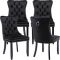 ODUSE-DAILY Black Velvet Dining Chairs Set of 4, Kitchen & Dining Room Chairs, Four Fabric Tufted Dinning Chairs, Velvet Upholstered, Wing Back, Metal Pull Ring, Wood Frame, Mid Century Modern