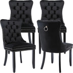 ODUSE-DAILY Black Velvet Dining Chairs Set of 4, Kitchen & Dining Room Chairs, Four Fabric Tufted Dinning Chairs, Velvet Upholstered, Wing Back, Metal Pull Ring, Wood Frame, Mid Century Modern