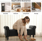 Furniliving 51” End of Bed Bench, Bedroom Bench with Button-Tufted, Large Upholstered Storage Ottoman Benches Entryway Bench with Storage Shoe Cabinet Bench, for Bedroom, Living Room, PU, Black