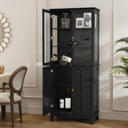 ARTPOWER 72" Freestanding Kitchen Pantry Storage Sideboard, Classical Tall Cabinet with Glass Door and Adjustable Shelves for Kitchen, Livingroom and Dining Room, Black