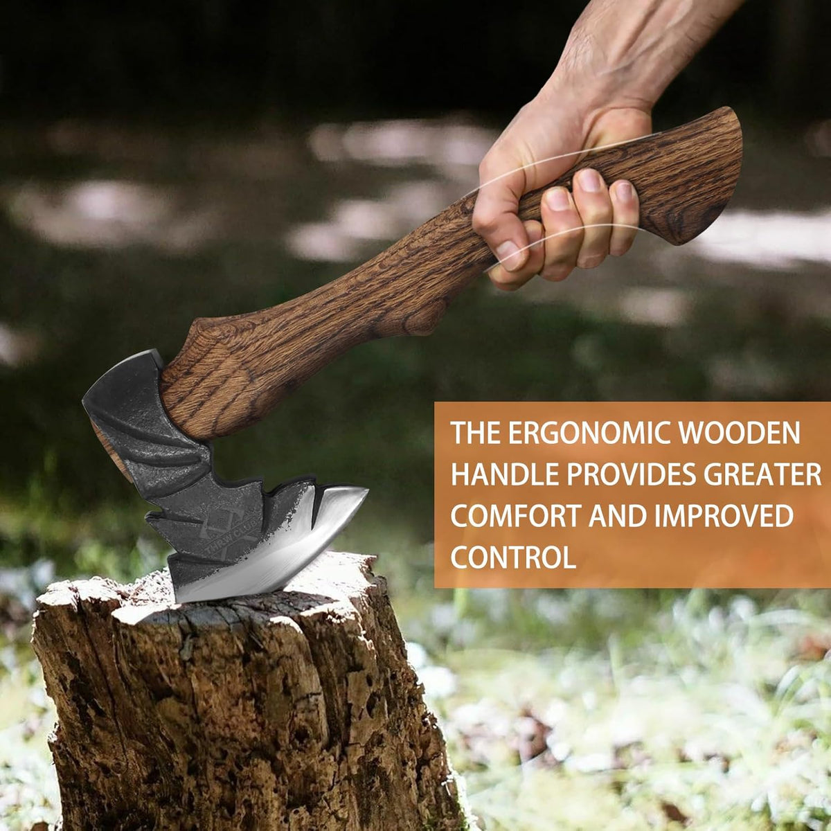 14.7" Hatchet, Camping Hatchets with 1065 Carbon Steel & Wooden Handle, Bushcraft Hatchet with Leather Sheath and Sharpener, Survival Axe for Wood Chopping, Cutting and Splitting