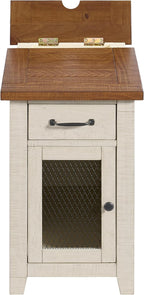Martin Svensson Home Rustic Solid Wood Chairside End Table, White and Honey | with Power, Cabinet Storage, One Drawer