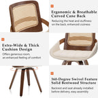 Set of 2 Swivel Dining Chairs - Kitchen Swivel Chairs with Bentwood Frame with Ergonomic Rattan Back, Curved Arms, Walnut Dining Chairs for Kitchen/Conference/Restaurant/Living Room (Walnut Beige)