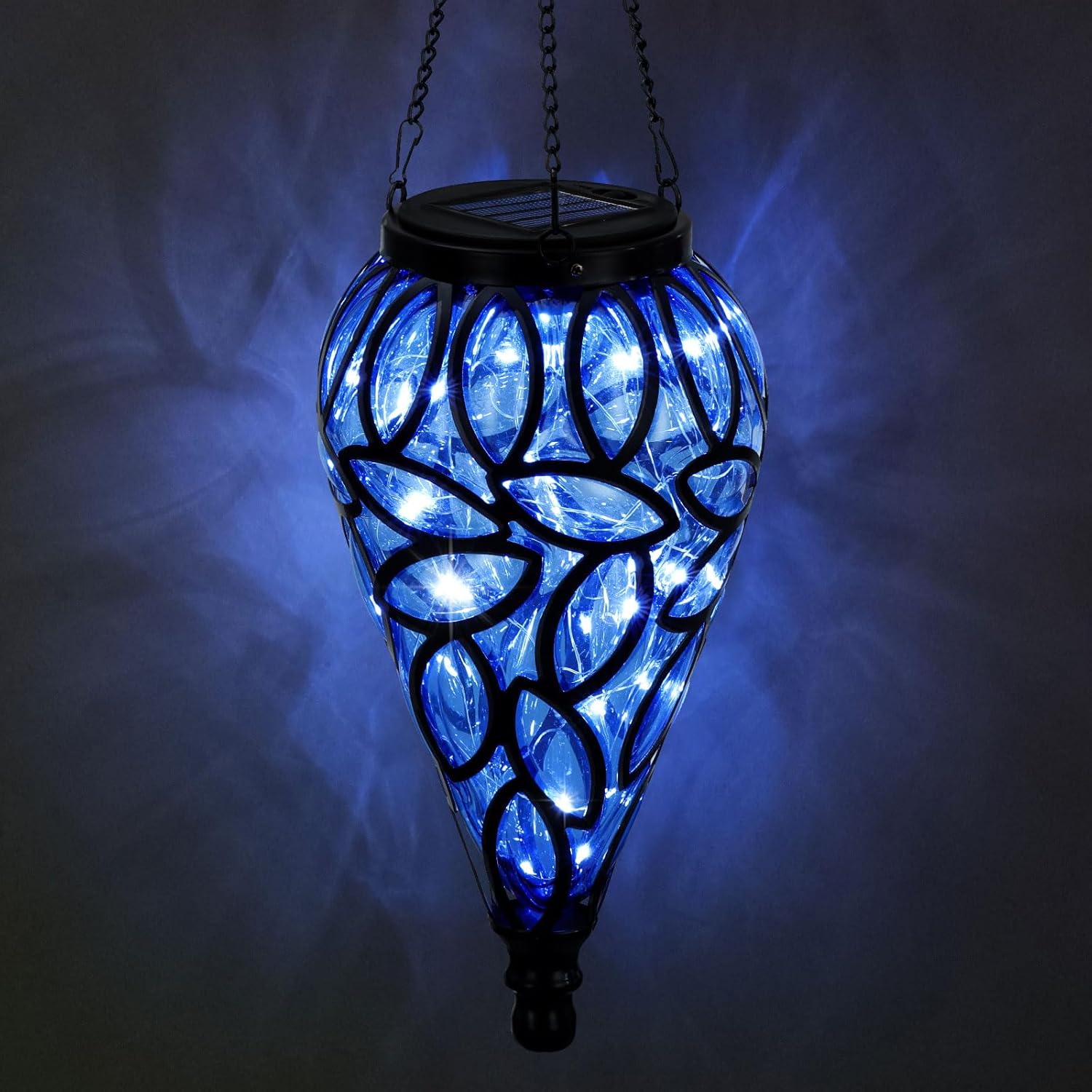 Solar Hanging Lantern Lights, Tear-Drop 15-LED – Cool White Outdoor Lights with S-Hooks