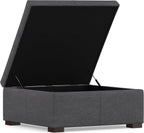 SIMPLIHOME Gabbie 36" Wide Linen Look Fabric Storage Ottoman in Slate Grey | Contemporary ottoman with lift-top storage; rectangle storage bench for living room, bedroom, and entryway.