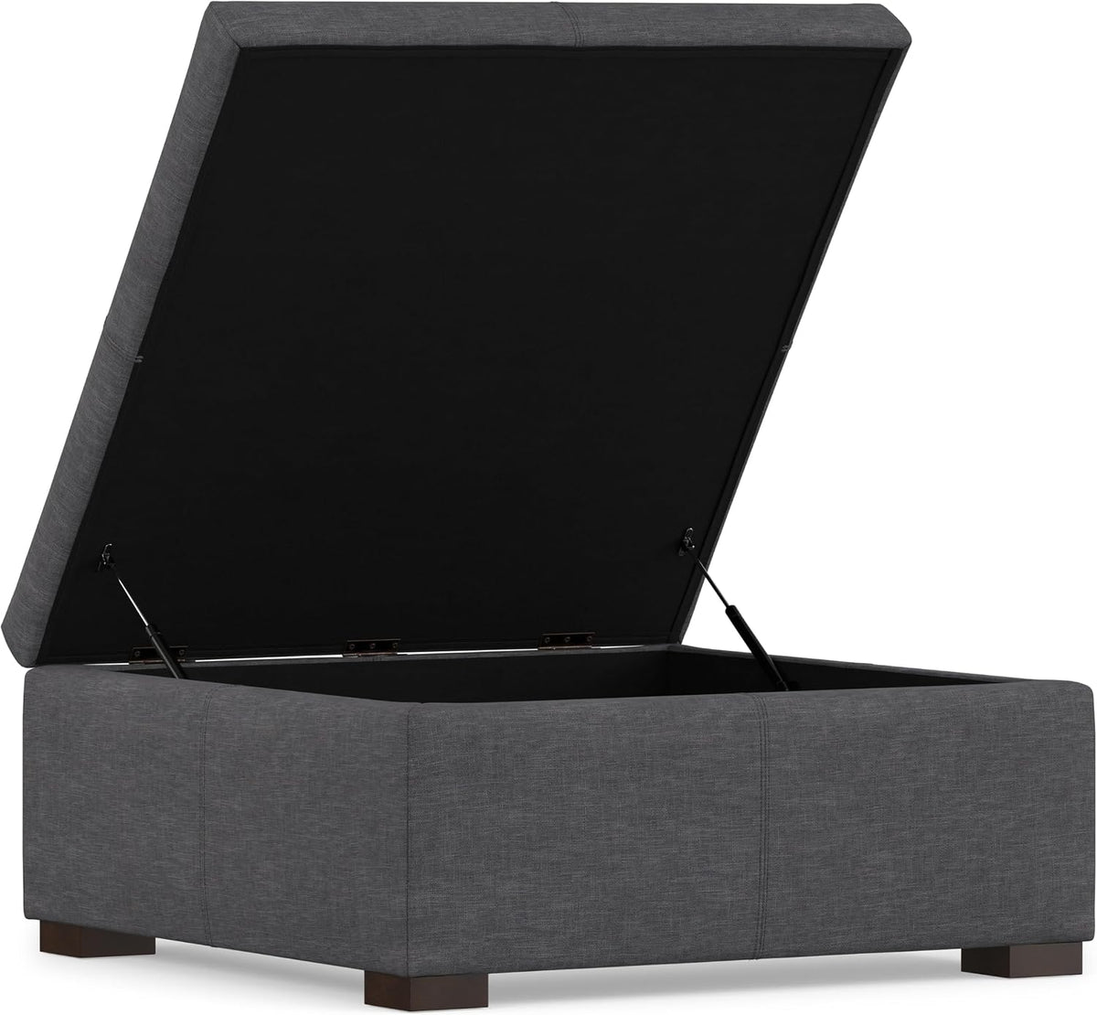 SIMPLIHOME Gabbie 36" Wide Linen Look Fabric Storage Ottoman in Slate Grey | Contemporary ottoman with lift-top storage; rectangle storage bench for living room, bedroom, and entryway.