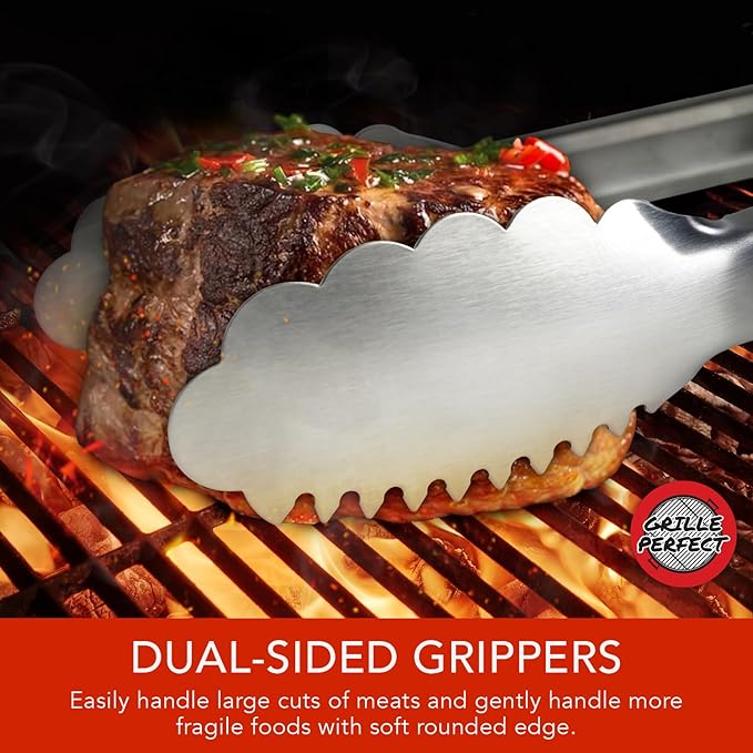 Grill Tongs 16-Inch Extra Long Heavy Duty for Grilling and Barbecue Heat Resistant Hand Grips Stainless Steel for BBQ Outdoor Kitchen and Cooking Hot Grilled Food