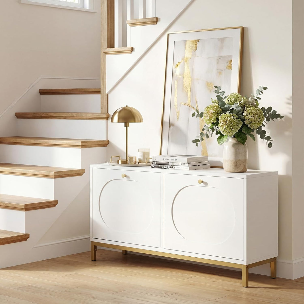 Giantex Shoe Storage Bench with 2 Flip Drawers, 39.5" W Entryway Bench with Storage, Adjustable Shelves, Modern Shoe Cabinet for Entry Way, Hallway, Foyer, Living Room, White & Gold
