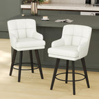 SAECKBERG 360°Swivel Counter Height Bar Stools with Back, 26 inch Solid Wood Legs, Bar Stool Modern Kitchen Island Chairs, Faux Leather (Beige- Faux Leather, 26" H- Set of 2)